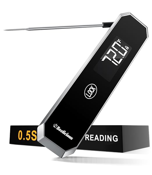 LockView FM151 Meat Thermometer with Temp Lock & Auto-Resume, Multi-Tested 0.5 Sec Instant Read Digital Probe, IP67 Waterproof 18/8 Stainless Steel for Cooking, Grilling, BBQ, Smoker, Candy, Black