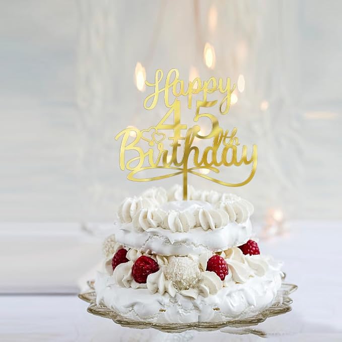 Sleyberoy Acrylic Happy 45th Birthday Cake Topper- Hello 45,Cheers to 45 Years,45th Anniversary/Birthday Party、 men and women Happy Forty-five Birthday Selected cake decoration (45th)