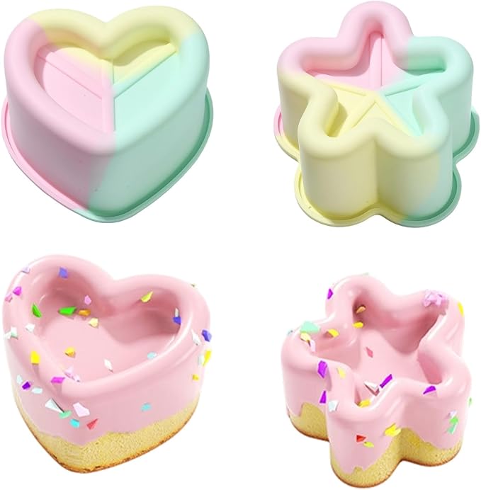 Ipotkitt Heart and Star Shape Cake Baking Silicone Molds Dessert Food Baking Tool Molds for Cake Chocolate Jelly Ice Candy Crafts, 2pcs, 2 Styles