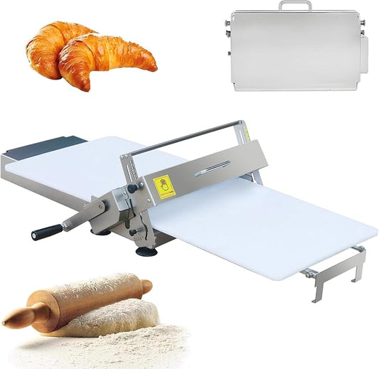 Manual Folding Dough Sheeter for Home & Commercial Use, 12"/15.5" Stainless Steel Dough Roller with 55 Thickness Options, Adjustable 0-25mm, Suitable for Pizza, Croissants, Puff Pastry