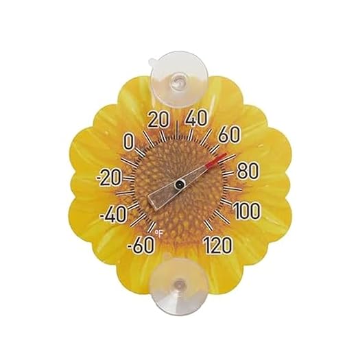Taylor Sunflower Dial Thermometer, 4-Inch Indoor Outdoor Silicone Suction Cup Thermometer, Weather-Resistant Temperature Gauge for Patio, Pool, Garden, or Garage, Yellow