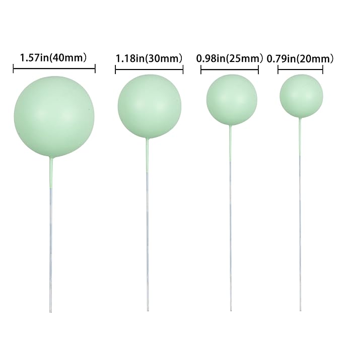 Gyufise 30Pcs Balls Cake Topper Mini Balloons Cake Toppers Foam Ball Cake Decorations Balloon Cake Topper Ball Shaped Cake Insert Topper for Birthday Party Baby Shower Decor Green