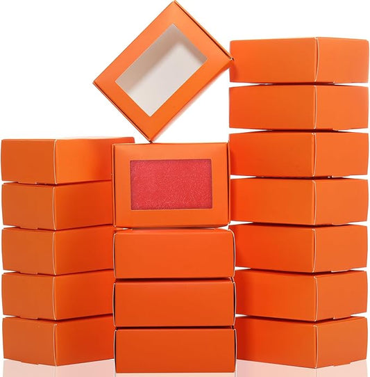 Zonon 30 Pcs Soap Boxes for Homemade Packaging, Mini Kraft Boxes with Window for Bakery Candy Soap Making Gift Packaging, 3.7x2.6x1.4 Inch (Orange)