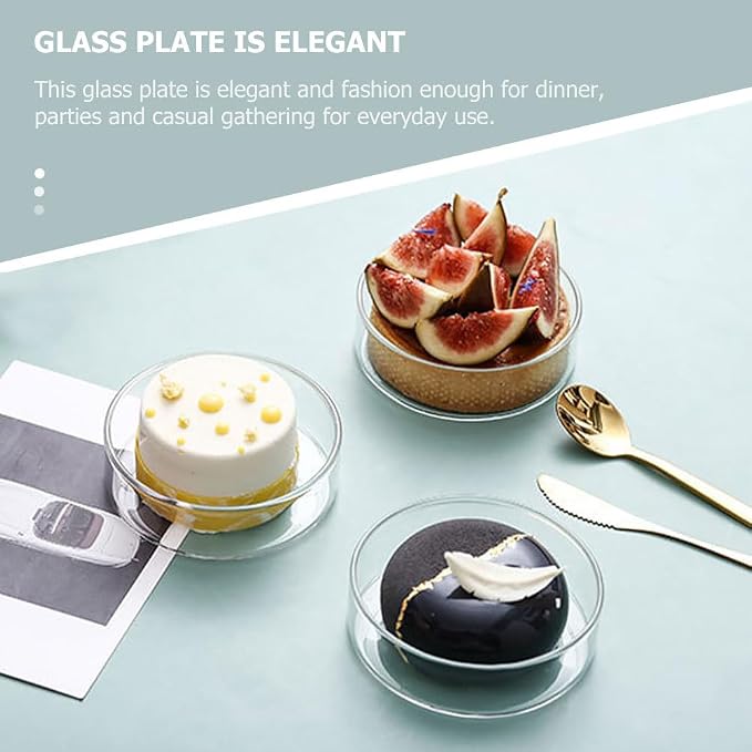 OSALADI Mini Glass Bowls Prep Serving Candy Dishes Cake Plate Ice Cream Cup Reptile Feeding Dish Tray for Kitchen Dessert Dips Sauces Condiments, Transparent, 8.8X8.8X2.6CM, UFU5211T25E17V