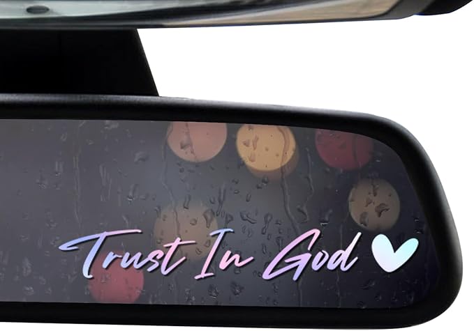 3 x Trust in God Car Mirror Decal Holographic Stickers for Cars Rearview Mirror Decal for Women Cute Decals Vinyl Affirmation Stickers for Window, Tumbler, and Water Bottle