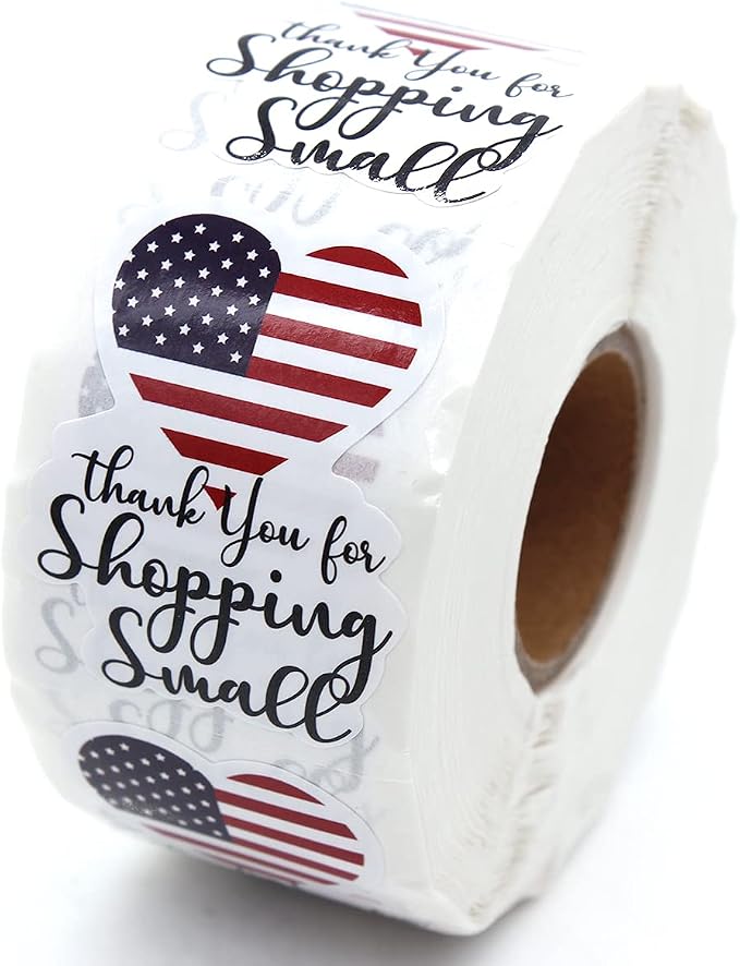 Littlefa 1.5” American Flag Thank You for Shopping Small Stickers, Fourth of July Small Business Stickers, Patriotic 4th of July Thank You Stickers for Packaging Bakery Freebie 500 PCS