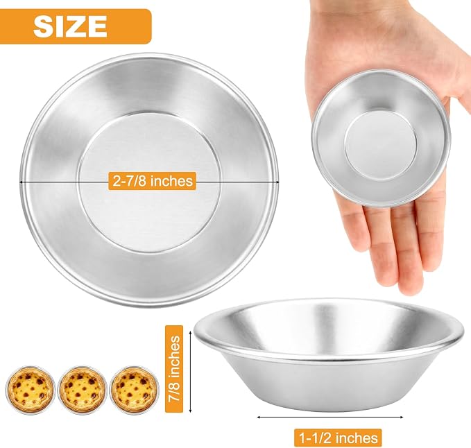 Yesland 40 Pack Mini Egg Tart Mold, 2.8 Inch Aluminum Tart Tin Pans, Pie Tartlets Dessert Molds, Nonstick Reusable Baking Cups for Cupcake, Cookie, Pudding, Silver