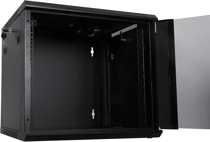 RackPath 9U Wall Mount Network Rack Cabinet – Quiet Cooling Fan, Locking Glass Door, 17.7" Deep (450mm), Removable Locking Side Panels, Fits 19" IT & A/V Equipment
