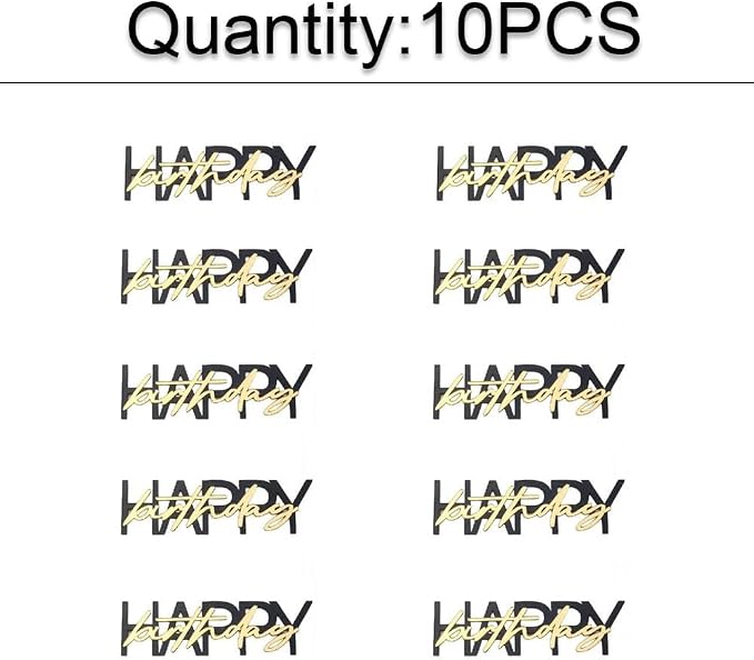 Happy Birthday Cake Topper, Black and Gold Mirror Acrylic, 3.54 x 0.98 Inches, 10 Pack DIY Party Cake Decorations