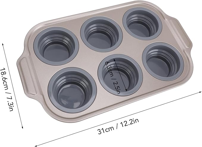 Zerodis Silicone Muffin Pan, Foldable Cupcake Baking Tray Non Stick Cake Maker Tray for Bread Tart Desserts Doughnut (Gray)
