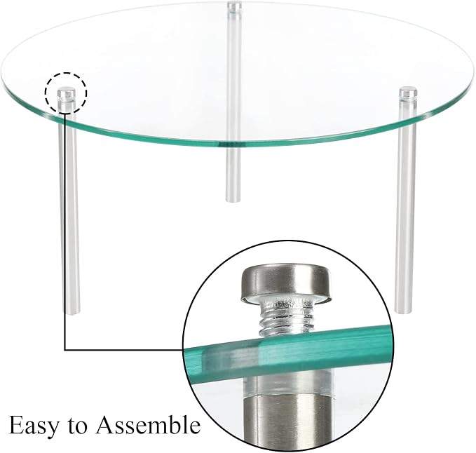Hacaroa 3 Pcs Tempered Glass Cupcake Stands for Party, 9,11,12.6 Inch Round Food Display Stand Clear Retail Risers for Cakes, Desserts, Pastries, Appetizers