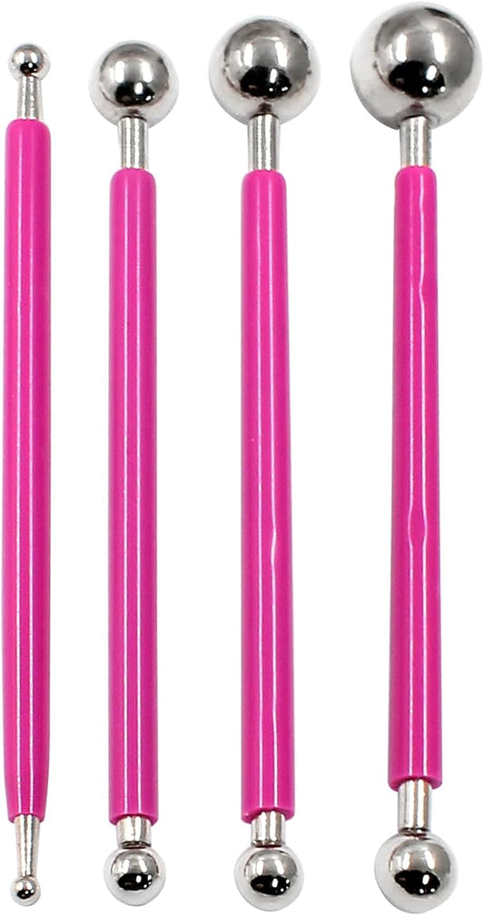 Cake Decorating Metal Ball, Metal Ball Fondant Tool Fondant Cake Pan Cake Decorating Tool Flower Sugar Craft Ball Model DIY Tool Clay Modelling Tools(Set of 4, Red)