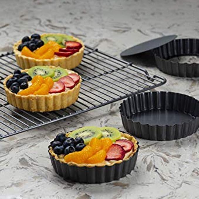 Gutsdoor 6 Pack Mini Tart Pan 4 Inch with Removable Bottom Quiche Pan Nonstick Round Quiche Pie Pan Set