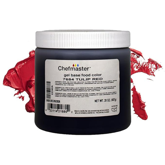 Chefmaster Tulip Red Gel Food Coloring | Vibrant Color | Professional-Grade Dye for Icing, Frosting, Fondant | Baking & Decorating | Fade-Resistant | Easy-to-Use | Made in USA | 20 oz