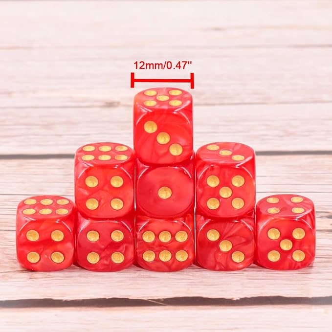 36 of Pack 12MM 6 Sided MINI Dice Set,Pearl Pattern Game Dice Set, 6 Sided Standard Dices for Yahtzee, Bunco or Teaching Math,with Portable Plastic Box(Red Pearl)