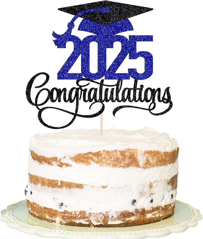 Black Gold Glitter 2025 Congratulations Graduation Cake Topper,Congrats Grad Cake Decor - 2025 High School/College/Senior Graduation Party Decorations Supplies (Dark blue)