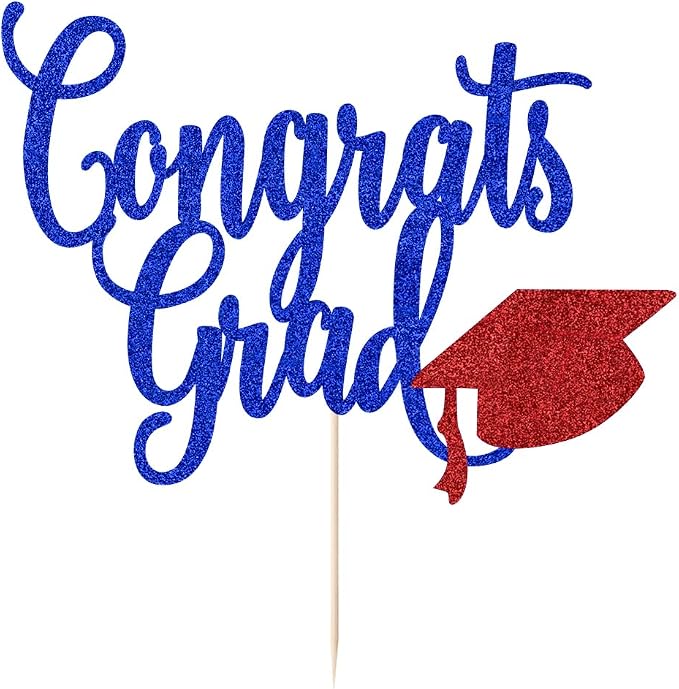 Congrats Grad Cake Topper,2026 Graduation Cake Topper, Congrats Grad Decorations,2026 High School/College/Senior Graduation Party Decorations Supplies. (Congrats Grad Dark blue red)