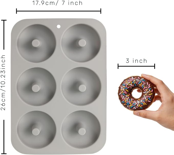 Aichoof Non-Stick Silicone Donut Pan for 6 Doughnuts, BPA-Free, 2-Pack Grey | Food Grade LFGB Silicone Bagels Baking Mold, Dishwasher Safe, Heat Resistant and Microwave Safe