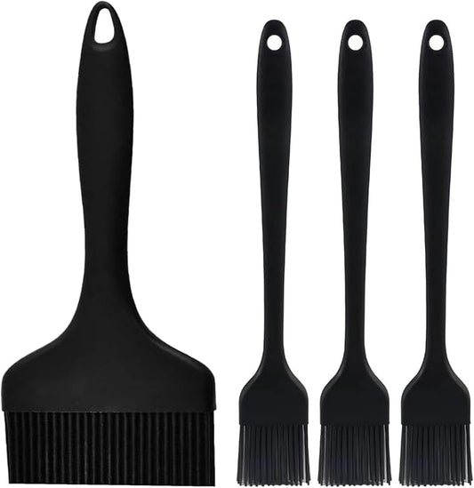 Silicone Basting Pastry Brush - Cooking Brush for Oil Sauce Butter Marinades, Food Brushes for BBQ Grill Kitchen Baking, Baster Brushes Baste Pastries Cakes Meat Desserts, (4, Black)