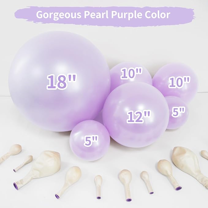 Double Pearl Purple Stuffed Balloons Different Size 115Pcs 5/10/12/18" Light Purple Balloon Arch Kit for Princess Birthday Baby Shower Bridal Shower Engagement Ocean Sea Frozen Theme Party