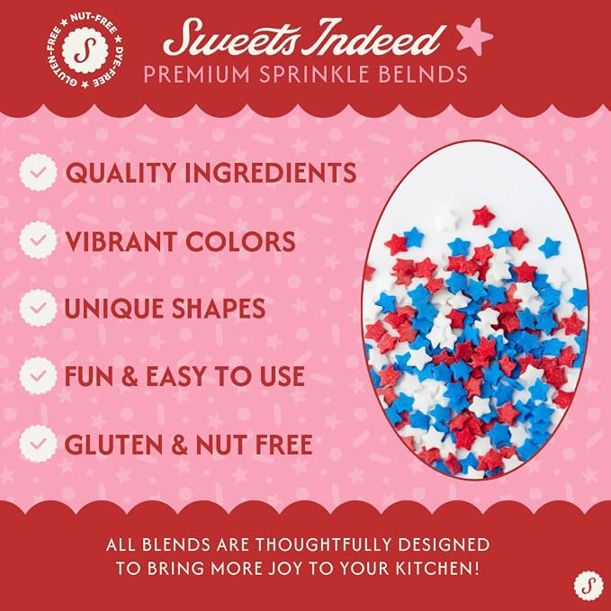 Sweets Indeed Red White and Blue Star Sprinkles – Bulk 10 Ounces Patriotic Star Sprinkles for Baking & Decorating Cupcakes, Cookies, Cakes & Desserts – 4th of July, Memorial Day
