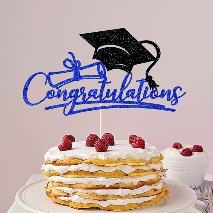 Congratulations 2026 Graduation Cake Topper,Congrats Grad Cake Decor - 2026 High School/College/Senior Graduation Party Decorations Supplies (Navy blue and black)