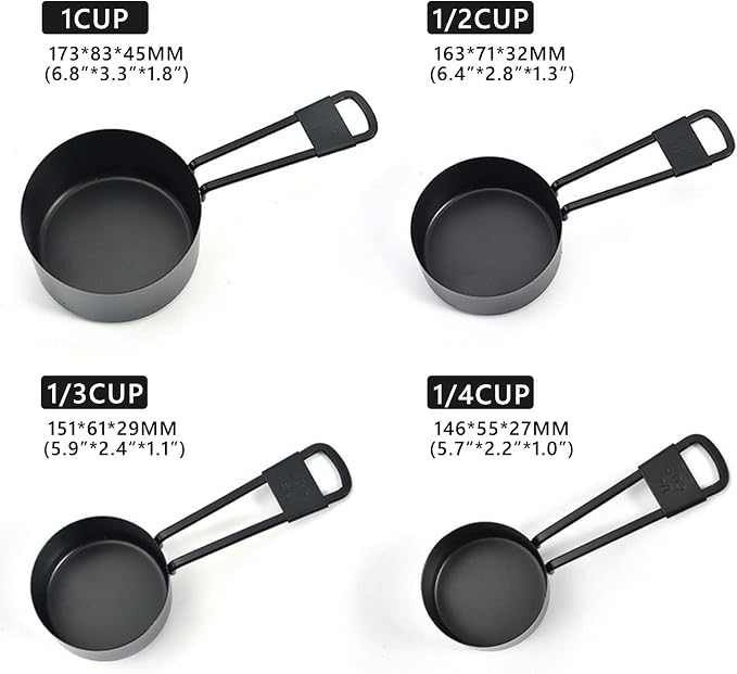 9PCS Black Stainless Steel Measuring Cups and Spoons Set, Heavy Duty Measuring Cup Set