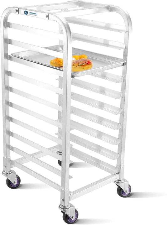 BIEAMA 10-Tier Sheet Pan Rack, NSF Aluminum Bun Pan Rack | Bakery speed Rack for Home Commercial Kitchen Bakery Cooling, 4 Wheels