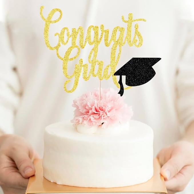 Congrats Grad Cake Topper,2026 Graduation Cake Topper, Congrats Grad Decorations,2026 High School/College/Senior Graduation Party Decorations Supplies. (Congrats Grad Gold black)
