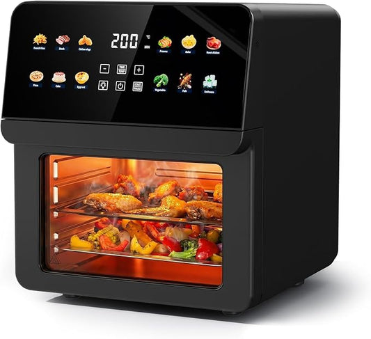 2026 Upgraded 12QT Air Fryer Oven, 8-in-1 Toaster Oven Combo, 8 Presets, Family Size Countertop Oven, 2 Baking Racks & Gloves, Roast Bake Air Fry, Easy to Clean