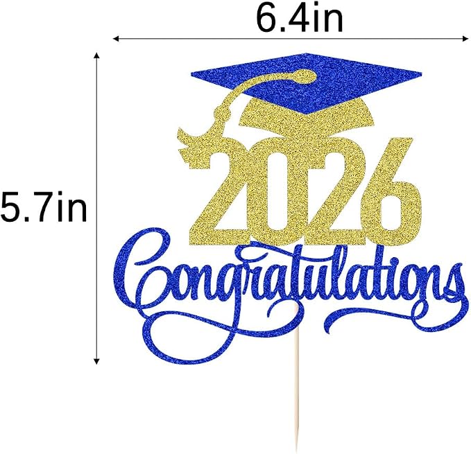 Dark blue gold 2026 Congratulations Graduation Cake Topper,Congrats Grad Cake Decor - 2026 High School/College/Senior Graduation Party Decorations Supplies