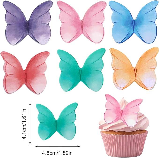 52 pcs edible wafer paper butterfly cake decoration, Cupcake topper multicolor butterfly decorative paper suitable for weddings birthdays Christmas cocktails (Watercolor mixing)