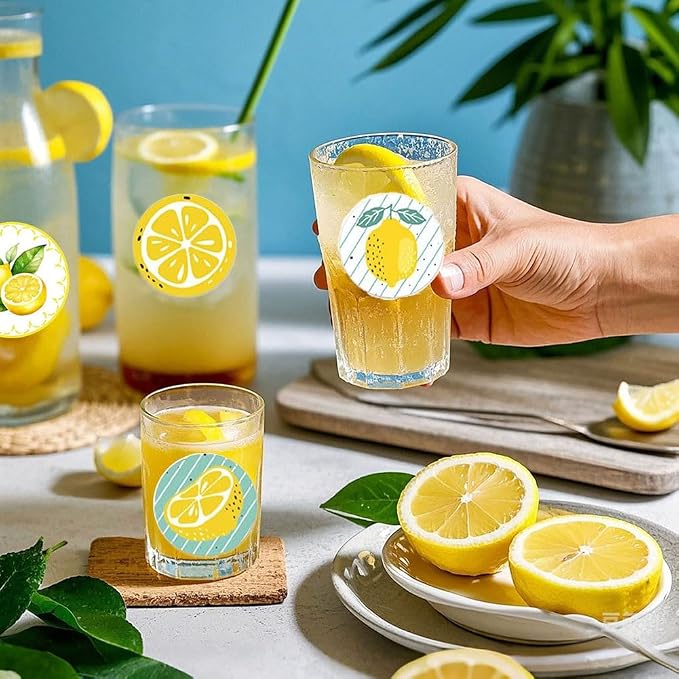500PCS Lemon Stickers Yellow Green Fruit Decals 1 Inch 8 Different Round Roll Lemons Themed Birthday Party Favors Business Card Candy Cookie Bag Envelope Seals Gift Wrapping (Lemon)
