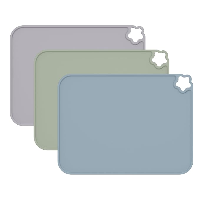 Silicone Placemat for Toddles Kids Non-Slip Reusable Portable Kids Placemats for Dinning Table Heat Resistant Placemats, Baby Placemat Stain Resistant Silicone Mat for Dining Table 3 Pack