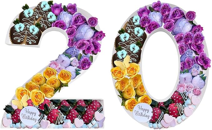 12inch Cardboard Number Fillable Food Tray Box for Charcuterie, Cupcake Arrangement, Birthday Anniversary (White, 20)