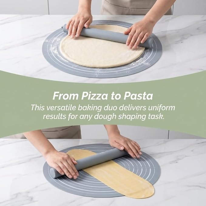 Measurement Markings and Non-Stick Mat – 13.19 Inch Dough Mat with Grid Guide for Baking, Pastry, Cookie Dough, Easy Clean Kitchen Accessory(Grey)