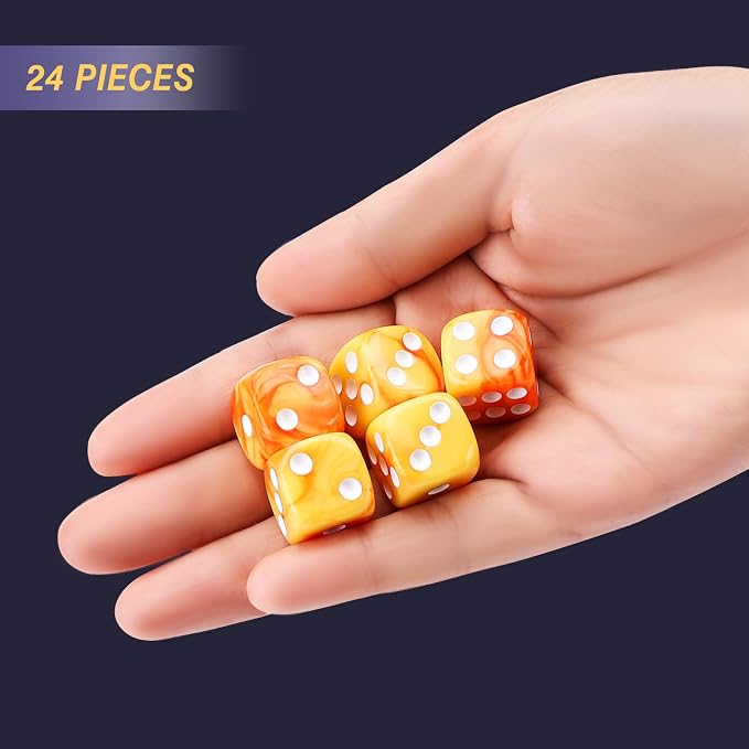 24 of Pack 16MM 6 Sided Dice Set,Two Colours D6 Game Dice Set, 6 Sided Standard Dices for Yahtzee, Bunco or Teaching Math,with Portable Dice Pouch(Orange and Yellow)