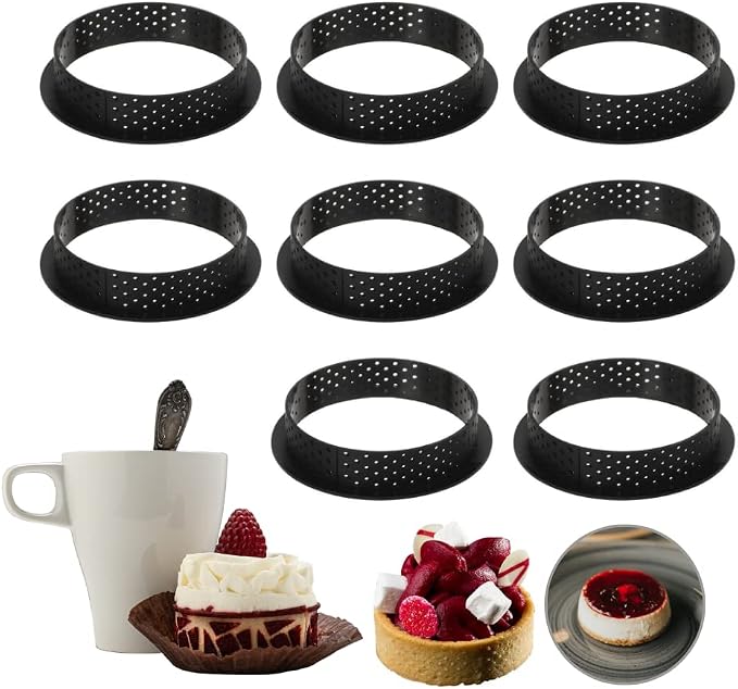Round Tart Rings Tart Bottom Tower Cake Ring Mold Non Stick Perforated Tart Rings for Mousse Cheese Cake Muffin Pie Kitchen Baking Tart Molds (Round)