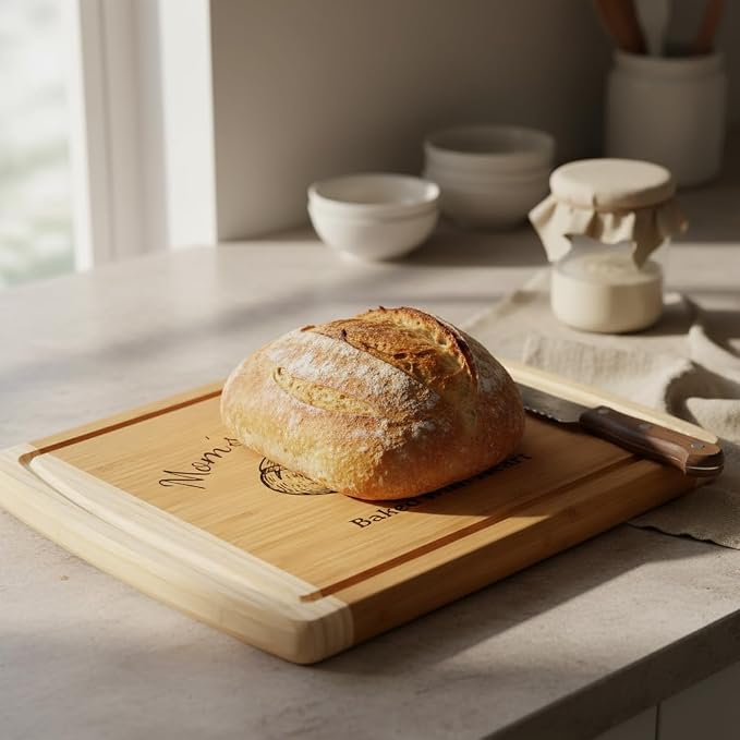Personalized Sourdough Cutting Board - Engraved Bamboo Bread Board, X-Large Custom Monogrammed Baking Gift for Bakers - 18 x 12 Sourdough Bread Cutting Board for Wedding, House Warming Gifts New Home
