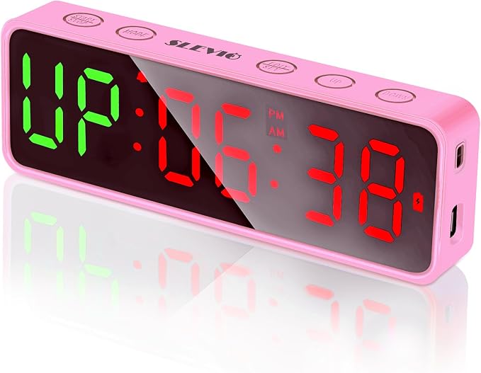 Small Gym Timer Clock Stopwatch Magnetic Workout Interval Timer, Large LED Digital Display, Home Accessories Countdown Clock for Home Gym Garage Schools (Matte Pink)