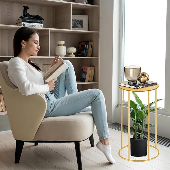 GRETJOB 21.6x9.8 Inch Gold Pedestal Table - Accent Side Table for Living Room, Wedding & Party Decor, Plant Stand, Cake & Dessert Display Stand for Event Centerpiece