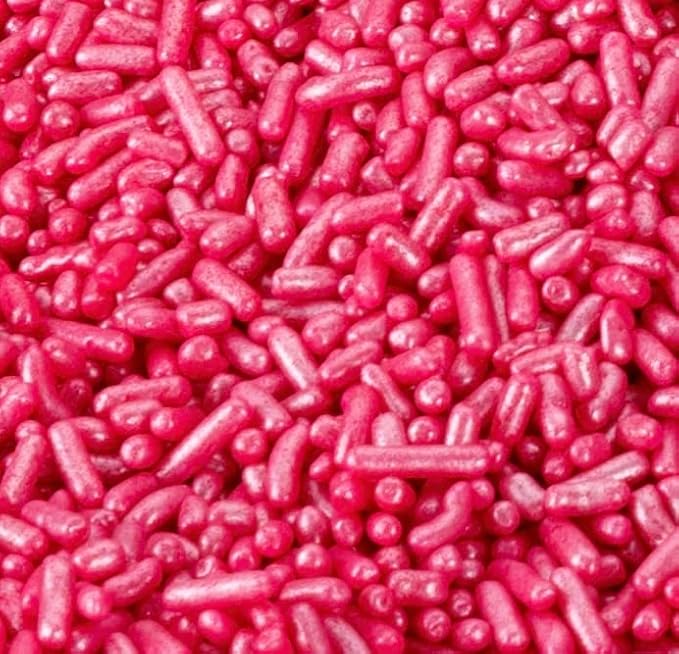 HOT PINK PEARLIZED SPRINKLES-CAKE DECORATING JIMMIES, CUPCAKES, COOKIES, AND CAKES TOPPER, BULK CANDY, LARGE 1.5 LBS. DAIRY FREE, GLUTEN FREE, EGG FREE, VEGAN, SOY FREE, NUTS FREE, KOSHER
