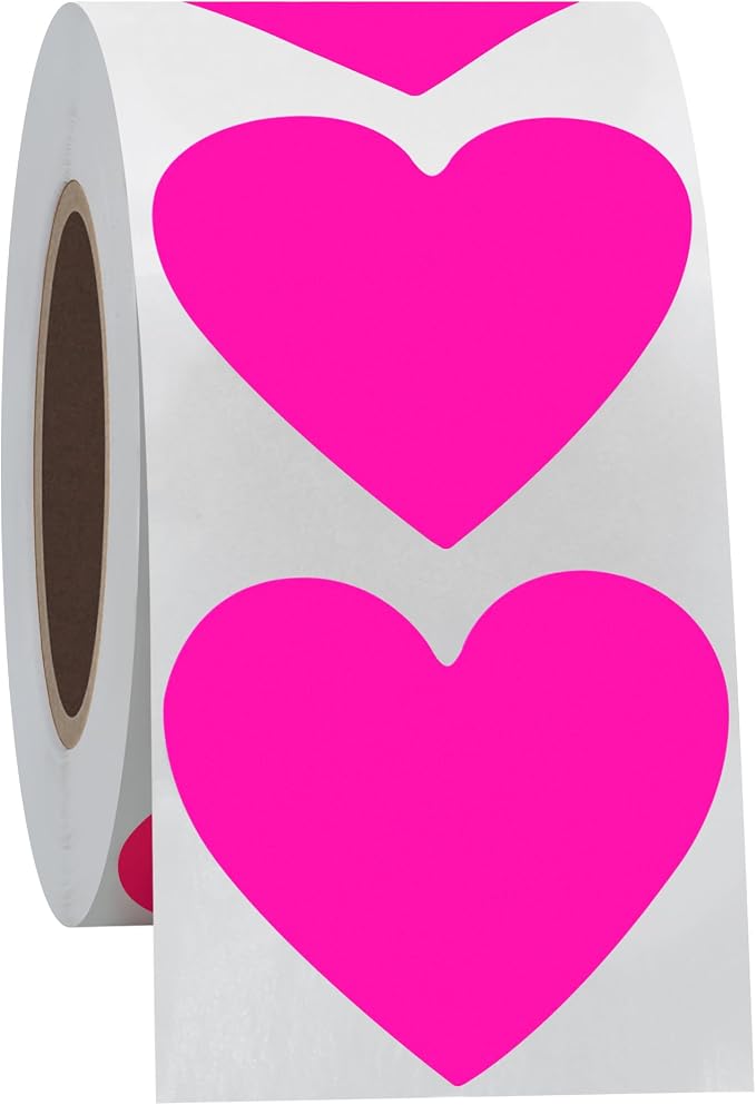 Hybsk 500pcs Heart Shaped Stickers 1.5 inch Labels for Party Decorations Envelopes (Fluorescent Pink)