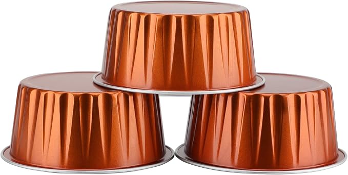 EUSOAR Aluminum Foil Cups, 5oz 50pcs muffin Baking Cups with Lids, 3.34"x2.59"x2.35" 125ml Snacks Desserts Flan, Cupcake Pie Ramekin, Recyclable Catering Party Favor Baking Cups-Caramel