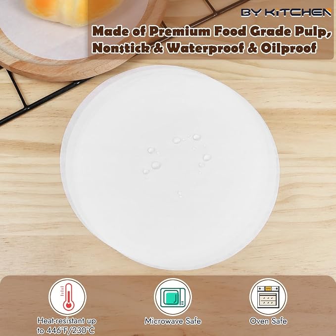 BYKITCHEN 7 Inch Parchment Paper Rounds, Set of 220, Burger Patty Paper/Hamburger Press Paper, Non Stick Pre-cut Round Parchment Paper for Cake Pan, Springform Pan, Smash Burger Press and More