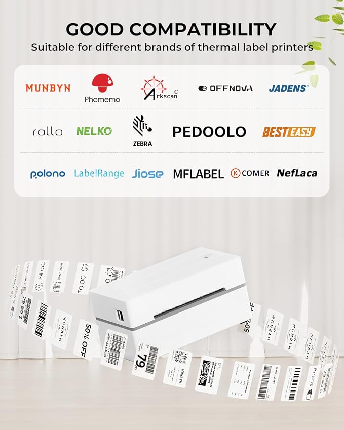 MUNBYN 2x1 Inch Thermal Sticker Labels, Address Barcode Self-Adhesive Label Paper for Direct Thermal Printer, Shipping Mailing Name Rectangle White Stickers, Case of 12 Rolls (12000 Sheets)
