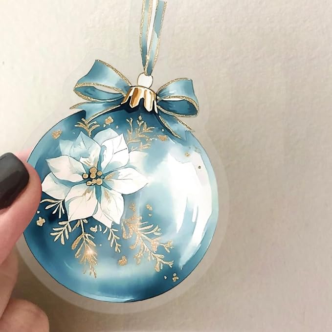 50Pcs Transparent Christmas Ball Stickers for PET Christmas Holiday Stickers Vintage Craft Sticker Colorful Sticker for Journaling Scrapbooking Guitar Clear Flowers Decals Festival Items (SD Ball)