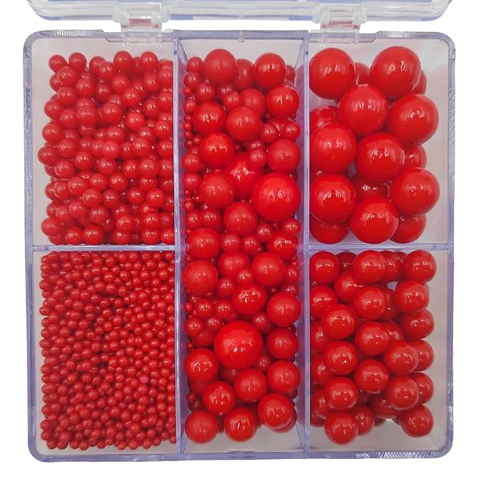 Red Pearl Sprinkles for Cake Decorating, 4 Sizes Mix Size Sugar Pearls for Cupcake Topper, Ice Cream, Donuts, Baking Decoratings (2mm, 4mm, 7mm, 10mm)
