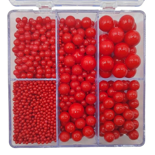 Red Pearl Sprinkles for Cake Decorating, 4 Sizes Mix Size Sugar Pearls for Cupcake Topper, Ice Cream, Donuts, Baking Decoratings (2mm, 4mm, 7mm, 10mm)