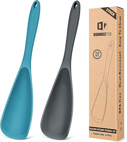 Pack of 2 Cooking Spoons for Non Stick Cookware, Multifunction Spatula Spoon BPA-Free, One-Piece Design, Suitable for Scooping, Scraping, Serving and Mixing(GRAY-BLUE)